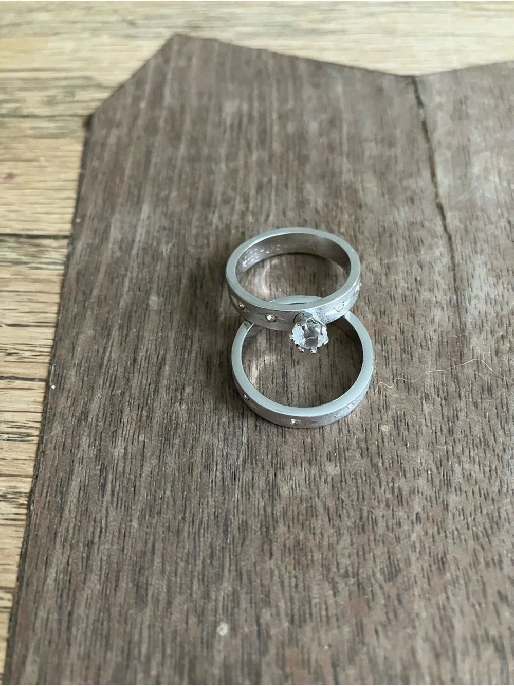 White gold over sterling ring set.